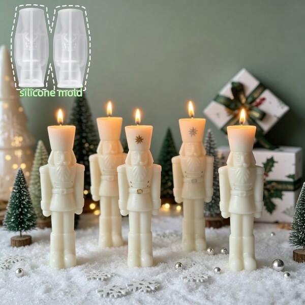 2pcs Soldier Figurine Silicone Mold, Christmas Decoration Figurine Aromatherapy Candle Mold, Holiday Atmosphere Decoration Making Mold, Suitable For Plaster, Resin, Candle Making, Perfect For Handmade Crafts