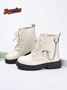 2026 New Cute Fashion Boots For Girls, All-Season Low-Top Boots, Heart Chain Decoration, Academy Style Outdoor Fashion Boots, Simple Versatile Comfortable Non-Slip Wear-Resistant - White - View 1