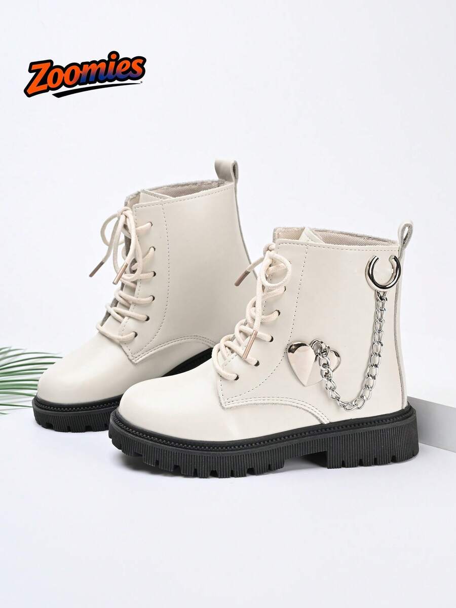 2026 New Cute Fashion Boots For Girls, All-Season Low-Top Boots, Heart Chain Decoration, Academy Style Outdoor Fashion Boots, Simple Versatile Comfortable Non-Slip Wear-Resistant - White - View 1