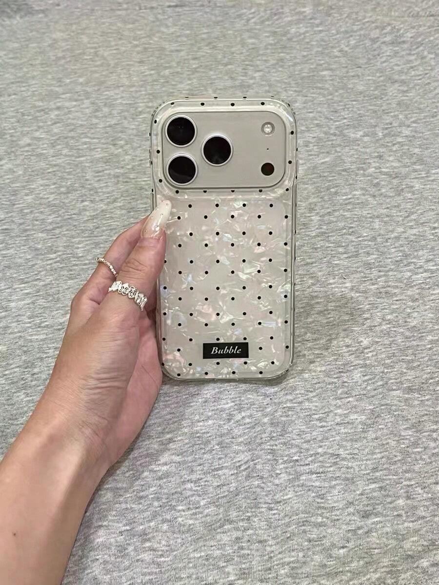 可愛簡約粉色蝴蝶結波點手機殼,適用於 iPhone 18 Pro Max、17 Pro、17 Air、17、16、15、14、13、12、11 Pro Max Plus,柔軟保護背蓋,女孩禮物(3D 效果圖,實際產品可能有所不同,表面微粒,請謹慎購買) - 黑與白 - 查看 1