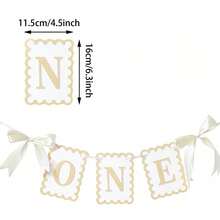 1pc 1st Birthday Chair Banner "One" Letter Banner, Background, 1st Birthday Ribbon Banner, Suitable For Boys And Girls, Fairy Tale Theme Baby Photo Prop Party Decoration, Gender Reveal Party Baby Shower Party Decoration - Multicolor - View 4