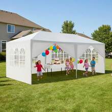 10x20' Wedding Party Canopy Tent Outdoor Gazebo With 6 Removable Sidewalls- PE Wedding & Party Gazebo, Ideal For Backyard, Events, Camping, Picnic, Garden Pavilion - White + Metal - View 5