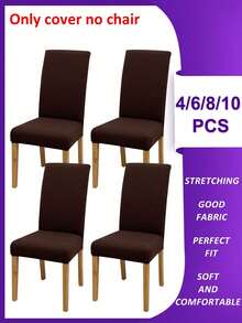 Funda para silla lisa de 4 piezas/6 piezas/8 piezas/10 piezas, fundas elásticas de poliéster desmontables para sala de estar, comedor, dormitorio, para todas las estaciones - Café integral - Ver 13