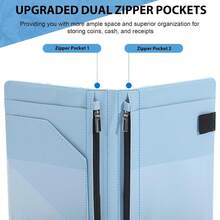 2pcs Durable Server Book For Waiters Waitresses With Money Pockets Pen Holder Clear Card Slots Perfect Restaurant Server Organizer For Aprons - Blue - View 3