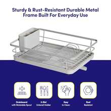 Dish Drying Rack 3 Piece Dish Drainer With Drainboard Set For Kitchen Counter Dish Rack With Removable Utensil Holder And Swivel Spout For Countertop DishRack For Plates, Cups And More, Silver - Silver - View 4