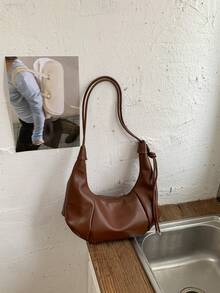French Fashion Pleated Solid Color Vintage 2026 Slouchy Personalized Casual Commute Shoulder Dumpling Bag For Women - Brown - View 4