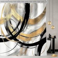 1Pcs Black White Abstract Shower Curtain  Modern Graffiti Line Shower Curtain With 12 Hooks,Minimalist Bath Curtain For Bathroom Decor - J - View 2