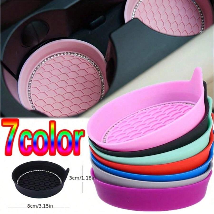 2pcs Silicone Car Cup Holders, Anti-Slip Diamond Design, Universal Fit Car Cup Holders Interior Accessories, Silicone Car Diamond Water Cup Mats, Anti-Slip Mats, Heat Insulation Pads, Novelty Style, Waterproof And Anti-Slip - Multicolor - View 1