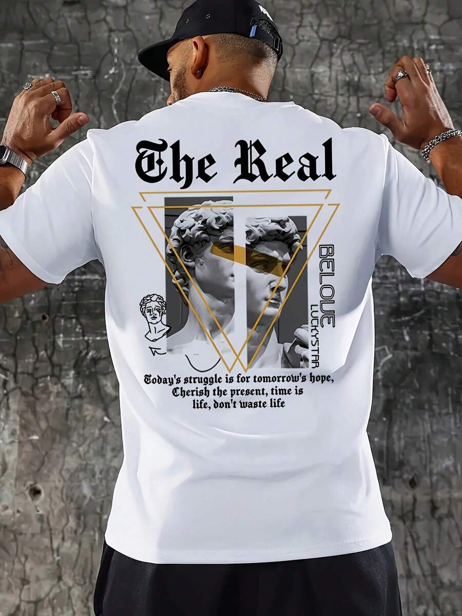 Letter Print T-Shirt, Tees For Men, Casual Short Sleeve T-Shirt For Summer - 白色 - 查看 1
