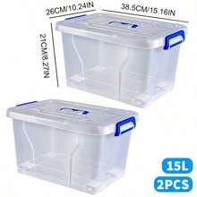 2pcs Covered Storage Boxes, An Open Storage Box, Transparent Storage Box, Sturdy And Stackable Storage Box, And Multi-Functional Multi-Sized Storage Box. These Are Highly Suitable For Organizing And Storing Items In Homes, Offices, Bedroom Wardrobes - 15 litros (38,5 x 26 x 21 cm) - sin ruedas - Ver 11