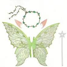 Adult & Girls Fairy Wings Set, Includes Flower Crown, Fairy Hair Accessories, Magic Wand & Elf Ears - 29" X 21" Tulle Butterfly Wings - Suitable For Holiday Dress-Up, Party & Halloween - Multicolor - View 15