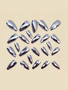 24pcs European & American Hot Girl Club Style Rhinestone Holographic Silver Press-On Nails, Almond Shape, Easy To Apply, Long Lasting, Harmless To Natural Nails, Reusable False Nails - Multicolor - View 3