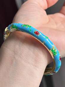 1pc Fashionable New Bohemian Style Gold-Plated Floral Enamel Bracelet, Suitable For Women And Girls (Due To Enamel, Color May Vary Slightly Under Different Lighting) - Small Flower Bracelet - View 16
