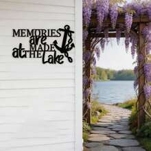 1件金屬黑色閩南風錨形牆飾，鄉村鐵製航海裝飾，附「Lake Memories」標語，耐候戶外室內花園陽台牆面雕塑，海岸風居家裝飾 - 均碼 - 查看 4