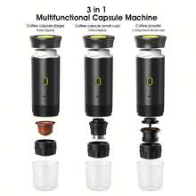 SOKANY Máquina de café portátil, 3 en 1 compatible con café en polvo y cápsulas de café, capacidad de 60 ml, autocalentamiento, modos de extracción caliente y de infusión en frío, carga rápida Tipo-C (batería de litio de 2500 mAh), adecuada para caravana, exterior y oficina - Máquina de café expreso italiana - Ver 5