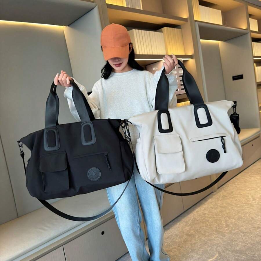 Bolso de viaje de gran capacidad, bolso de mano ligero con correa para el hombro, bolso de fitness, bolso portátil para laptop, equipaje de mano para viajes cortos - Negro - Ver 1