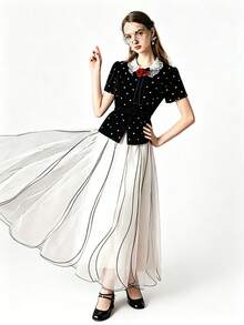 Women's Summer New Wave Mesh High Waist Fairy Ruffle Hem Mid-Length A-Line Skirt - White - View 1