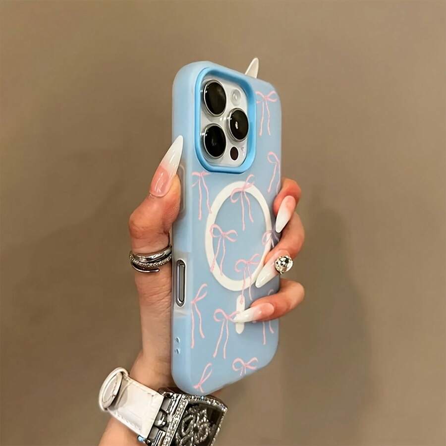 Funda para teléfono - Rosa, con lindo lazo, magnética, tacto de gel, compatible con carga inalámbrica, práctica, regalo perfecto, adecuada para Iphone17/17Pro/17Pormax/13/13Pro/13Promax14/14Pro/14Proamx 15/15Pro/15Proamx/1114Plus/15Plus/16/16Pro/16Promax - Tacto de gel magnético - Azul - Ver 1