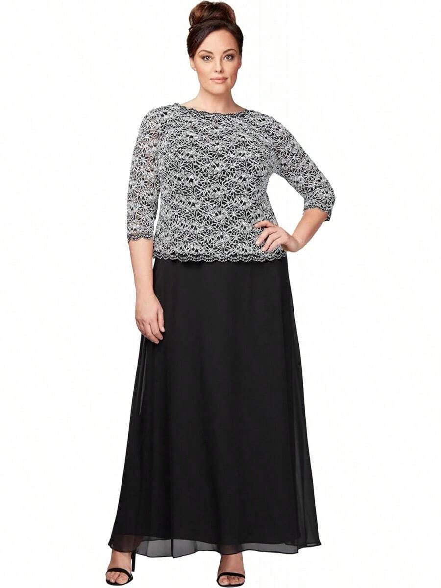 Alex Evenings Vestido Largo de Noche con Lentejuelas y Encaje, Talla Plus Vestido para ocasin Especial para Mujer - Rosa (rosa concha) - Ver 1