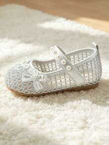 Hot New Arrival - 3-12 Years Old Children's Silver Mesh Shoes. Breathable Mesh Fabric + Double Bows + Pearl Hook And Loop. Princess Style. - Silver - View 3