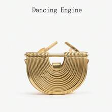 Dancing Engine 女款奢華設計師品牌手工編織包，銀色婚禮晚宴手拿包，金色手提包 - 金色 - 查看 5