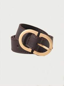 1/2pcs Metal Geometric Buckle Belt, Solid Color Minimalist Versatile Belt Suitable For Pants And Skirts - Gold Buckle - View 10
