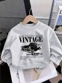 Set 3 Potong Baju Sweatshirt Leher Bulat Kasual Musim Panas untuk Bayi Baru Lahir, Atasan Leher Bulat dengan Motif Mobil Vintage & Slogan - MultiWarna - View 5
