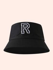 1件 A-Z字母刺繡漁夫帽，輕量防曬帽，適合男孩女孩戶外活動 - 黑標-黑色漁夫帽 - 查看 67