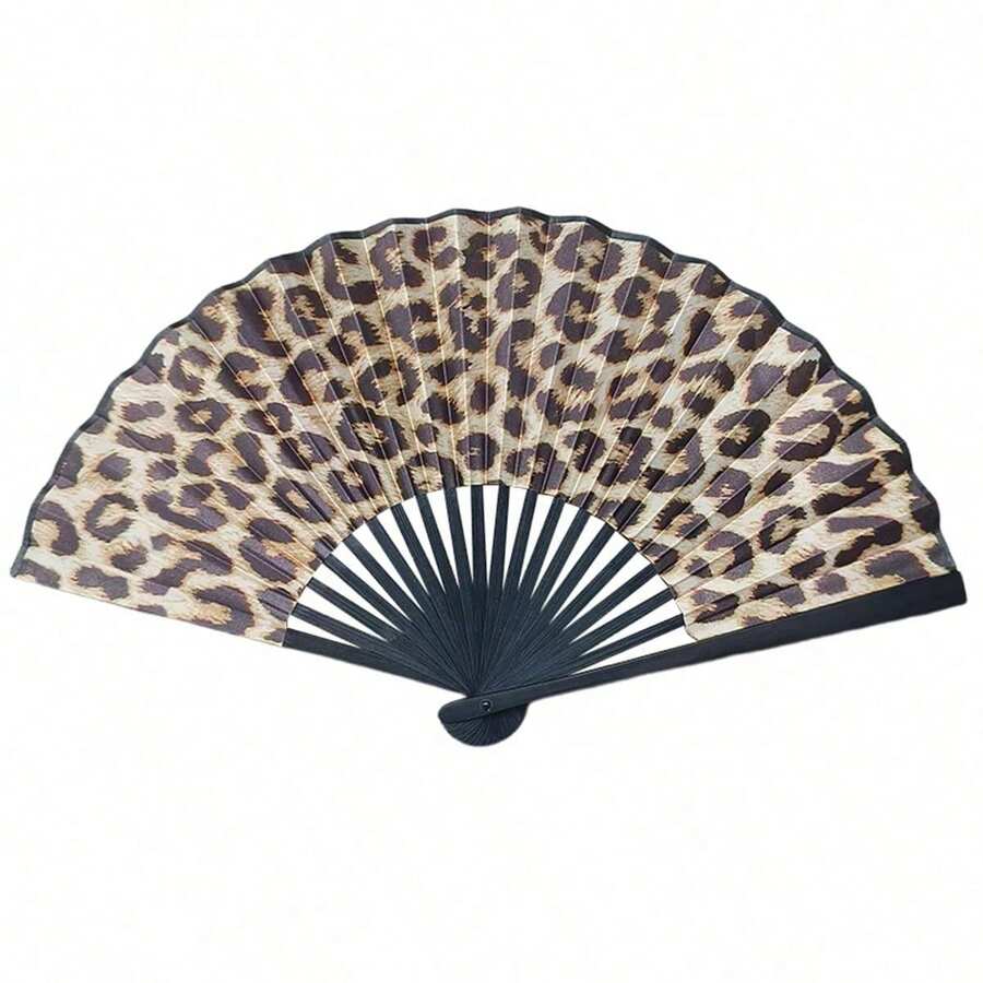 Eleganter Faltfächer mit Leopardenmuster, schwarzem Rahmendesign - Prinzessinnen-Themenstil, leicht und tragbar, geeignet für den Handgebrauch von Frauen. Prinzessinnen-Themenfächer, leichter tragbarer Fächer, Frühling/Sommer-Essential, Brautjungferngeschenk-Empfehlung, Raum-/Schlafzimmerdekoration, Strand-/Reiseaccessoire, Unisex, Urlaubsbegleiter, süßes Accessoire, Muttertagsgeschenk, Schlafzimmerdekoration, Gartendekoration, Küchendekoration, Sommer-Essential, Strand-Essential