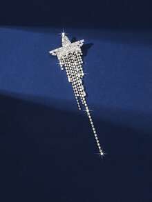 1pc Star-Shaped Rhinestone Brooch, Sparkling Zirconia Crystal Tassel Pin For Suit, Coat, Sweater, Clothing Accessory - XZ02 - Star Tassel Brooch - View 6