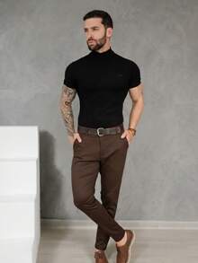 Men's Smart Casual Trousers, Premium Satin Fabric, Tailored Style, Welt Pockets - 鏽棕色 - View 11