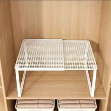 1pc Black/White Iron Expandable Wardrobe Shelf, Cabinet Clothes Divider Rack, Closet Storage Organizer, Suitable For Home, Office, Retail Use - Multicolor - View 12