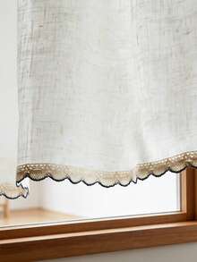 1pc Short Curtain, Window Valance, Door Curtain, Beige Minimalist Japanese Style With Black Lace Trim, Suitable For Home, Kitchen, Children's Room, Window Decor, Door Decor, Christmas Window Matching - Beige - View 6
