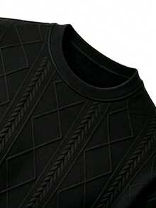 Men's Embossed Diamond Quilted Crew Neck Sweatshirt, Heavyweight Embossed Loose Fit Long Sleeve Pullover, Solid Color Versatile Casual Top - Black - View 4