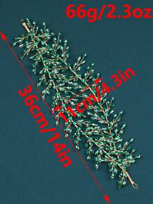 European & American Fashion Green Long Leaf Rhinestone Headband, Handmade Colorful Crystal Bridal Side Hair Accessory, Wedding Gown Evening Dress Styling Rhinestone Headpiece - Green - View 3