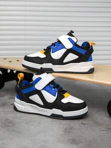 1 Pair Kids Mid-Top Sports Sneakers, Casual Running Shoes For Indoor And Outdoor, Lightweight Breathable Comfortable Fashion College Style, Colorblock Shoes For Boys And Girls - Blue - View 1