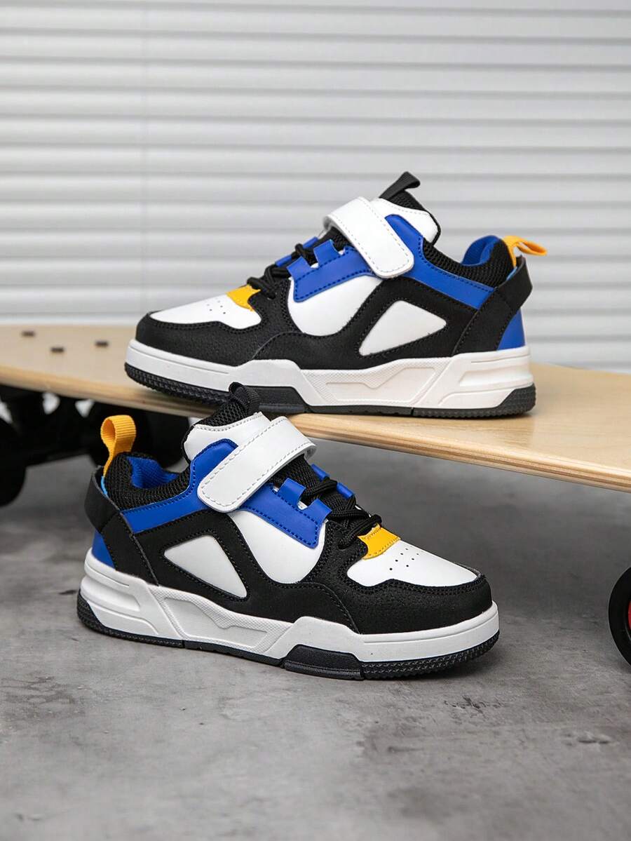 1 Pair Kids Mid-Top Sports Sneakers, Casual Running Shoes For Indoor And Outdoor, Lightweight Breathable Comfortable Fashion College Style, Colorblock Shoes For Boys And Girls - Blue - View 1
