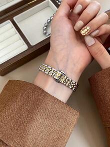 Oval-Shaped Women's Quartz Watch With Arabic Numeral Dial, Fashionable Mid-Century Style, Suitable For Daily Wear, Gifts And Parties - Silver and Gold - View 6