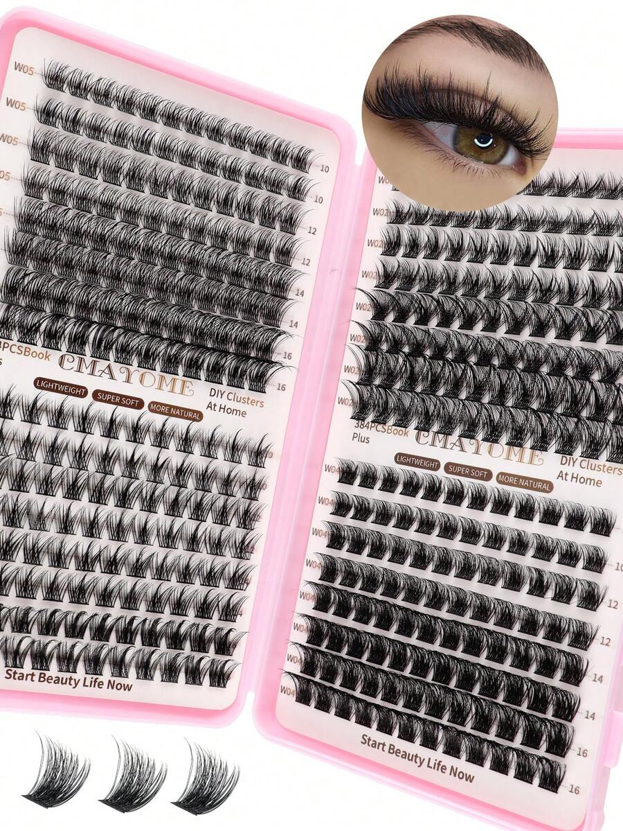 CMAYOME 384片 C捲 DIY 假睫毛簇，C捲睫毛簇，0.07mm D捲 10-16mm 混長自然接睫毛，細長睫毛，長款漫畫感睫毛，自然睫毛，漫畫睫毛，適合初學者在家使用