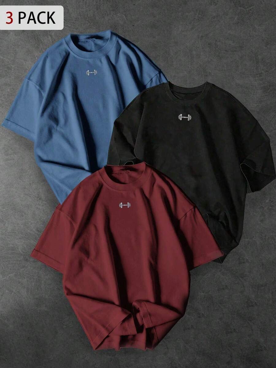 Sport MetroGents Men's Short Sleeve Sports T-Shirt With Round Neck And Weight Bar Graphic, Loose Fit And Breathable - 紅色 - View 1