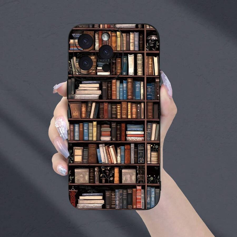 Vintage Bookshelf Style Phone Case For IPhone 16 Pro Max/15/14/13/12/11 - Protective Phone Case With Botanical Library Design, Scratch And Shock Resistant, Gift For Book Lovers - 樣式 1 - 查看 1