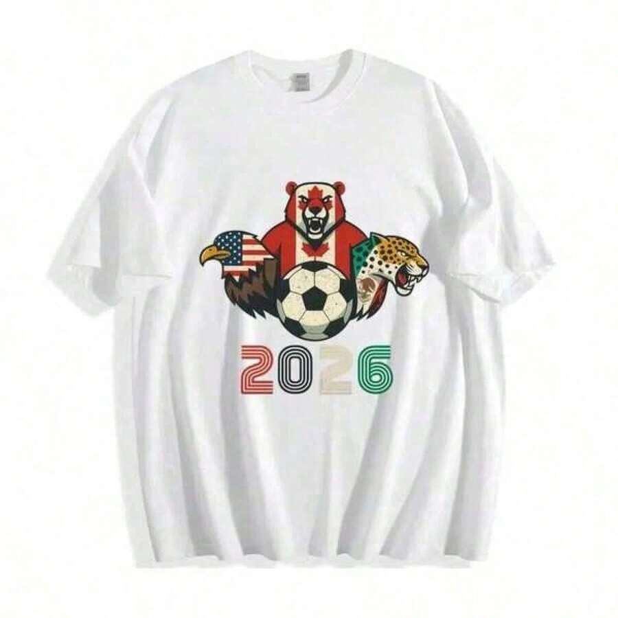 Summer2026 1 Piece [% Cotton] Generic Brand HIPTEE T-Shirt For Football Cup Match Day 1016, Champion Trophy Graphic T-Shirt, Casual T-Shirt - 黑色 - 查看 1