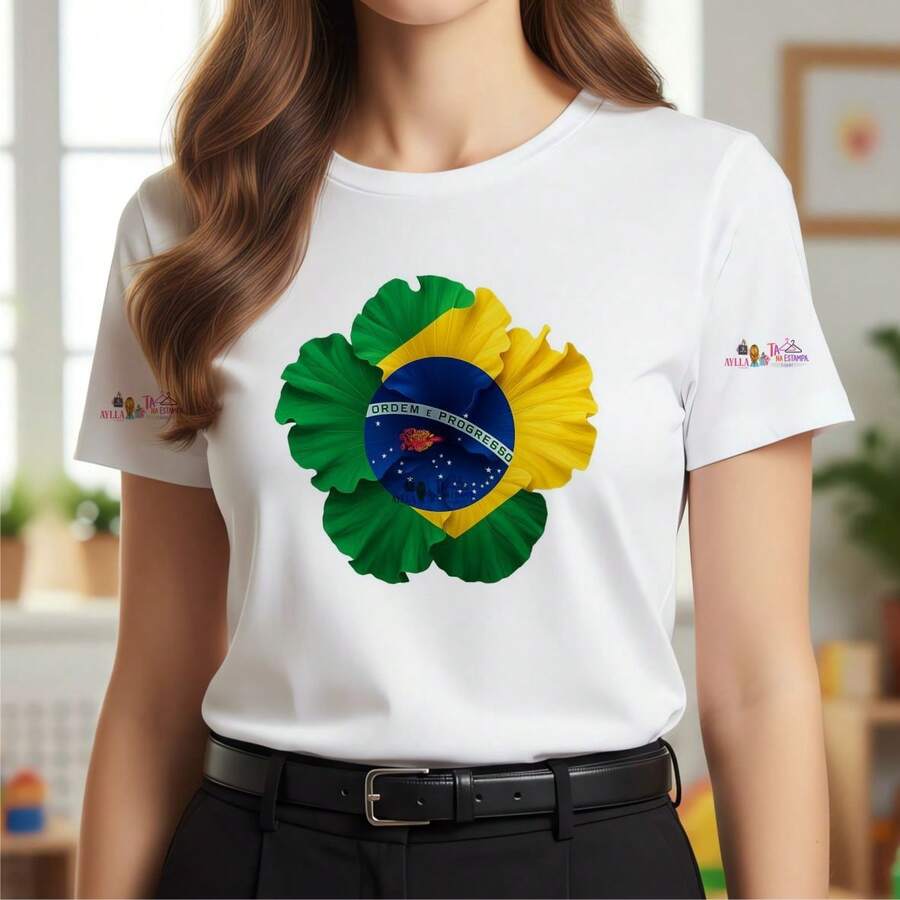 Blusa t-shirt, BRASIL, FLOR, CATOLICA, CRISTÃ, PROFISSÃO, EDUCAÇÃO INCLUSIVA, ESCOLA, EDUCAÇÃ, PLUS SIZE, ELEGANTE, FLORAL Plus size, camiseta. - Branco - Visão 1
