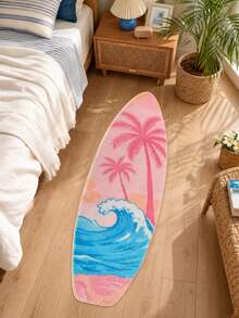 1 pieza Alfombra de piso asimétrica con forma de tabla de surf de árbol de coco rosa, alfombra decorativa, decoración de dormitorio, alfombra pequeña, alfombra, decoración del hogar, alfombra de sala de estar, alfombra pequeña de sala de estar, alfombra de dormitorio, decoración del hogar de sala de estar, alfombra de exterior, alfombra lavable - Multicolor E - Ver 1
