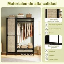 STAR BURN Bamboo Wardrobe, Bedroom Wardrobes, Freestanding Clothes Rack With Hanging Rail And Drawers, 4 Compartments, Magnetic Doors, Bamboo Hallway Wardrobe, 102*33*160 Cm (Black) - 多色 - 查看 6