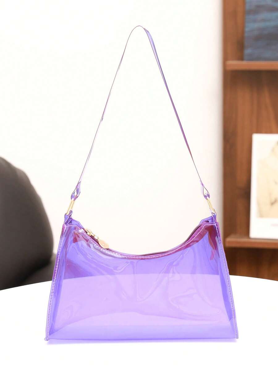 PVC Transparent Women's Shoulder Bag, Portable Minimalist Versatile Underarm Bag, Fashion Women's Handbag - Purple - View 1