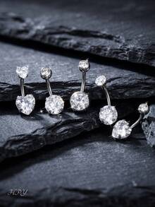 5 piezas Anillos de ombligo de acero inoxidable 14G, Anillos de ombligo con forma de corazón para mujeres y niñas, Incrustados con cristales, Adecuados para el Día de San Valentín, Madre, Día de la Madre y otras ocasiones, Se pueden usar como regalos. - estilo mixto - Ver 9