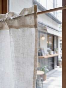 1pc Short Curtain, Window Valance, Door Curtain, Beige Minimalist Japanese Style With Black Lace Trim, Suitable For Home, Kitchen, Children's Room, Window Decor, Door Decor, Christmas Window Matching - Beige - View 8