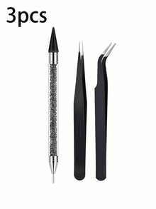 3pcs/1set Rhinestone Picking Tool Set, Includes 1 Double-Headed Dotting Pen And 2 Pairs Of Tweezers (Available In Pink, Black Or White), Suitable For Rhinestone Decoration And Picking Up Nail Art Rhinestones And Accessories - Multicolor - View 13