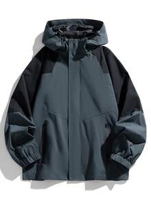 Jaket Wanita Kasual Luar Ruangan dengan Resleting dan Tudung - Dark Green - View 3